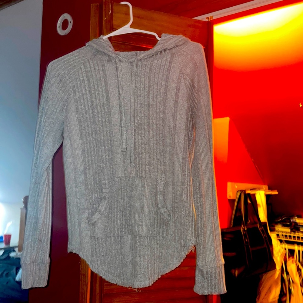 Heather gray ribbed grey hoodie